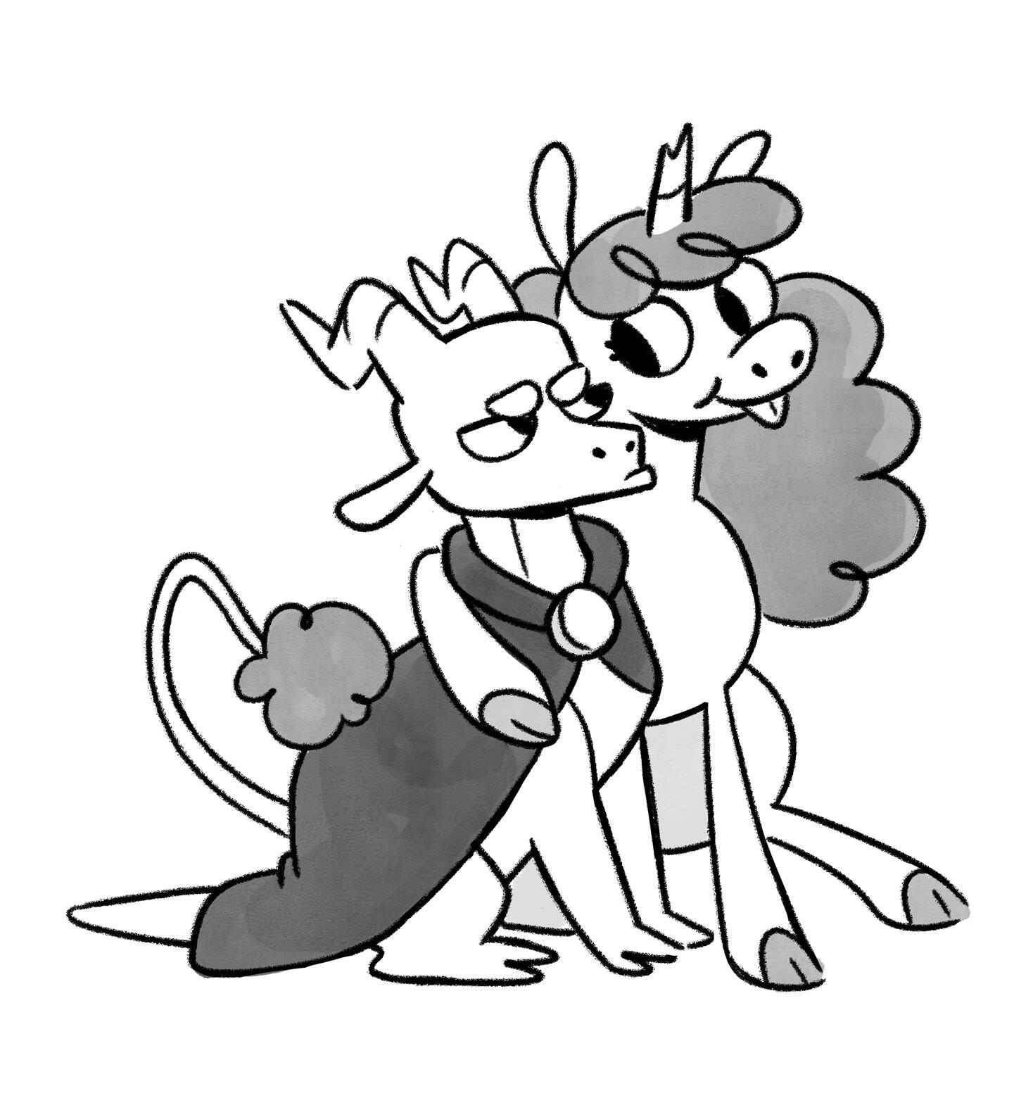Dragon and Unicorn Black and White 2
