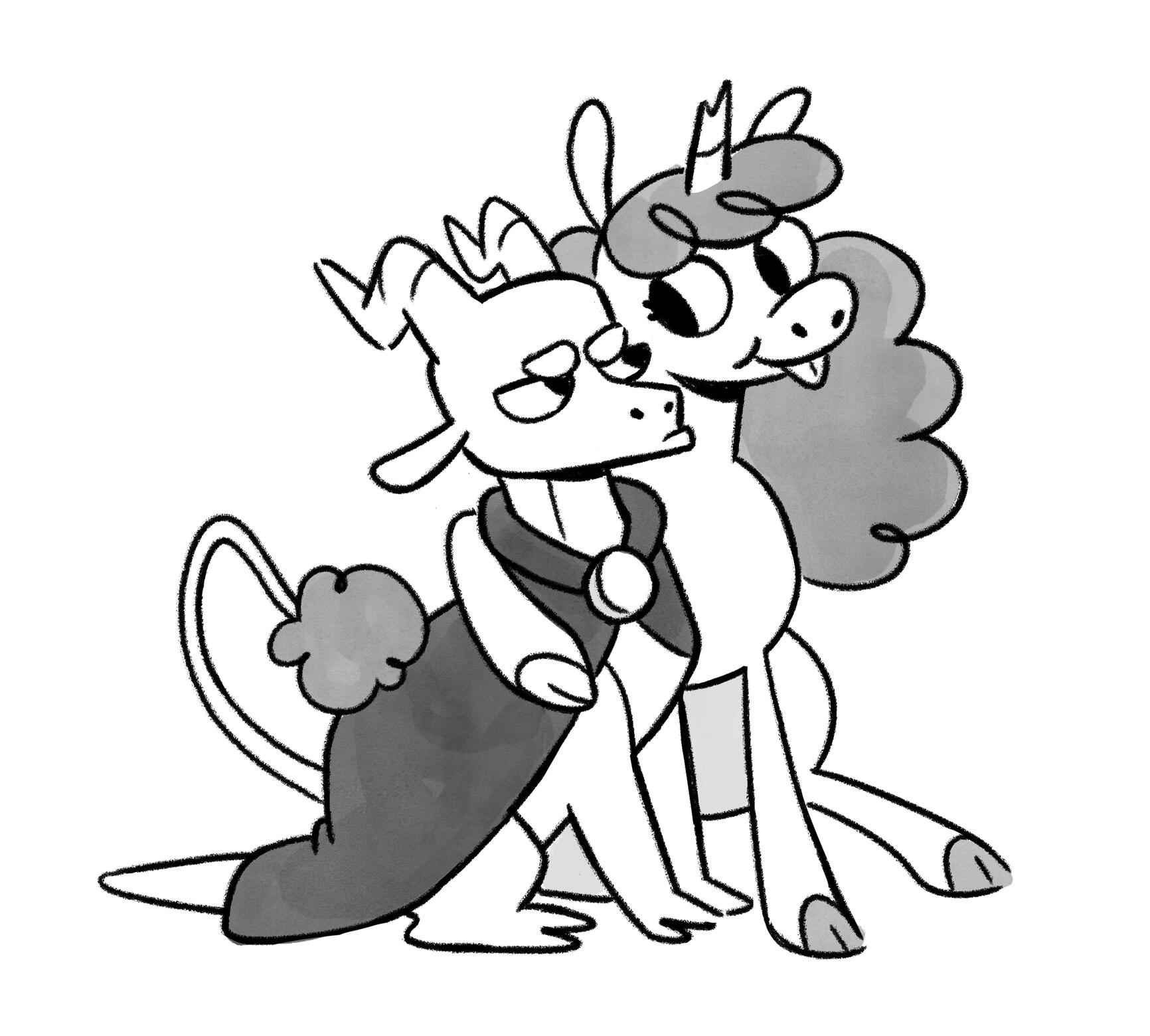 Dragon and Unicorn Black and White 2