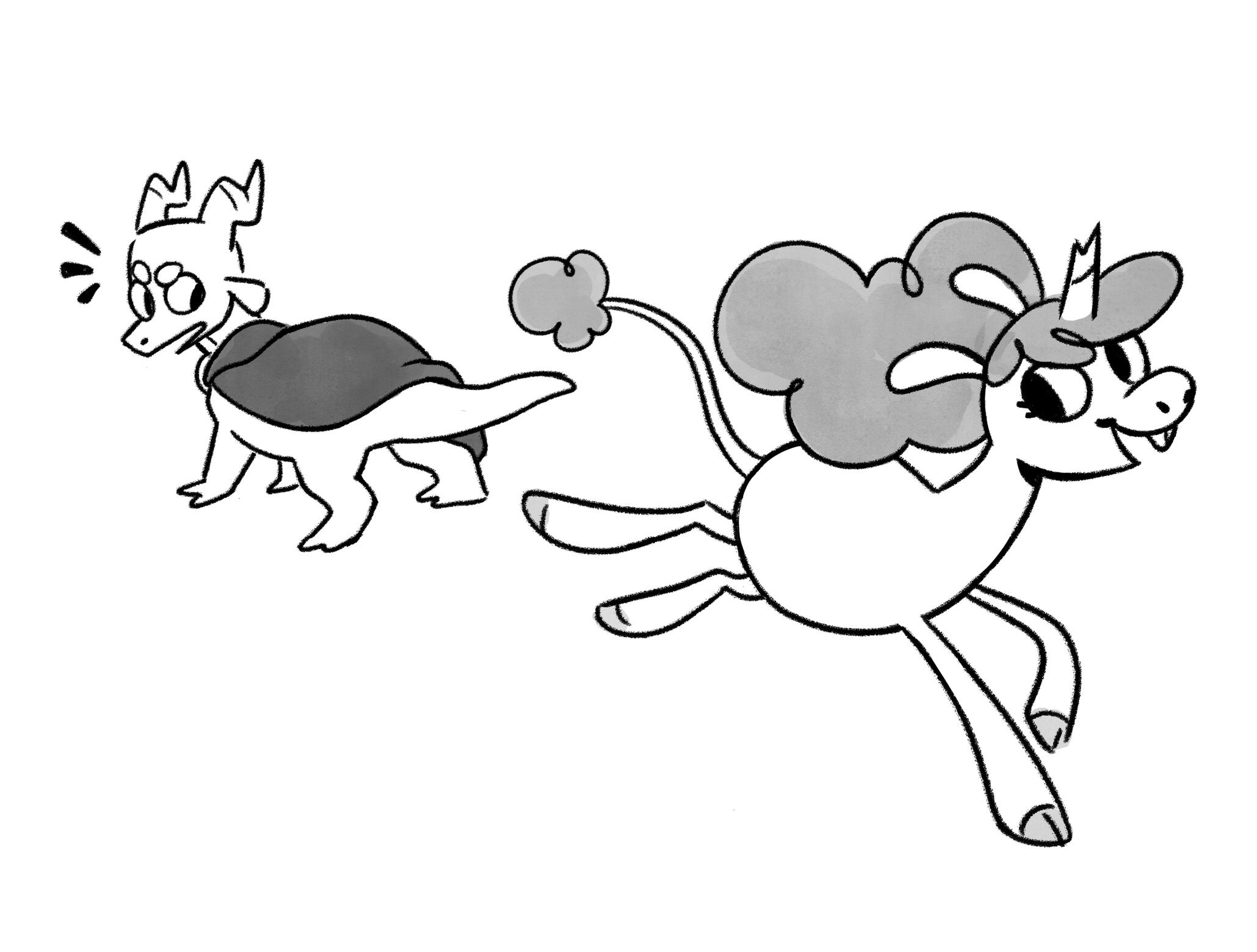 Dragon and Unicorn Black and White 1